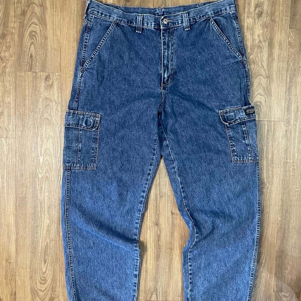 VTG Wrangler Jeans Men's 38X32 Carpenter Cargo Pants USA Denim Dark Blue